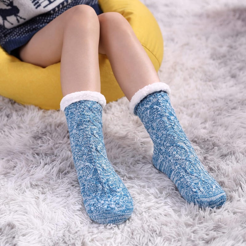 LINEMIN Womens Slipper Socks Winter Warm Fleece Lined Socks Cozy Soft Thick Fuzzy Non Slip Indoor Christmas Socks - Image 2